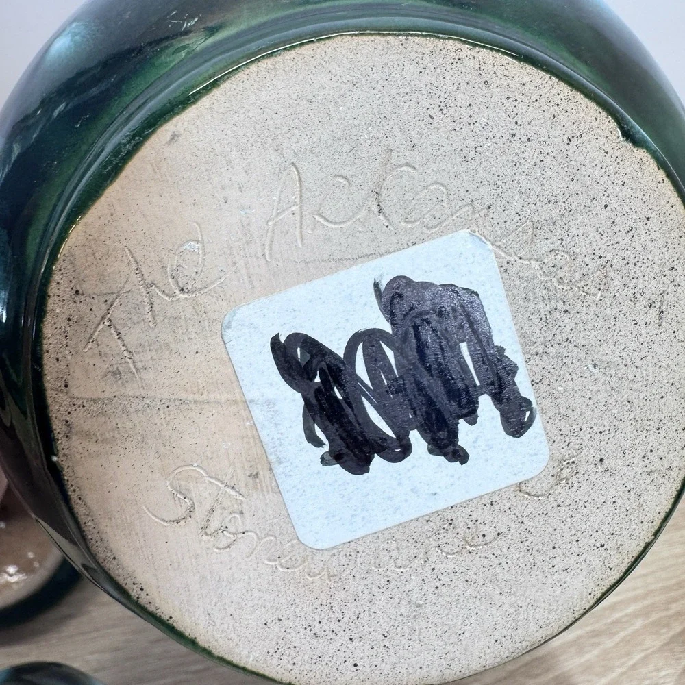 The Arkansas Stoneware Co Teapot Cup Set Green‎ Drip Glaze Studio Pottery